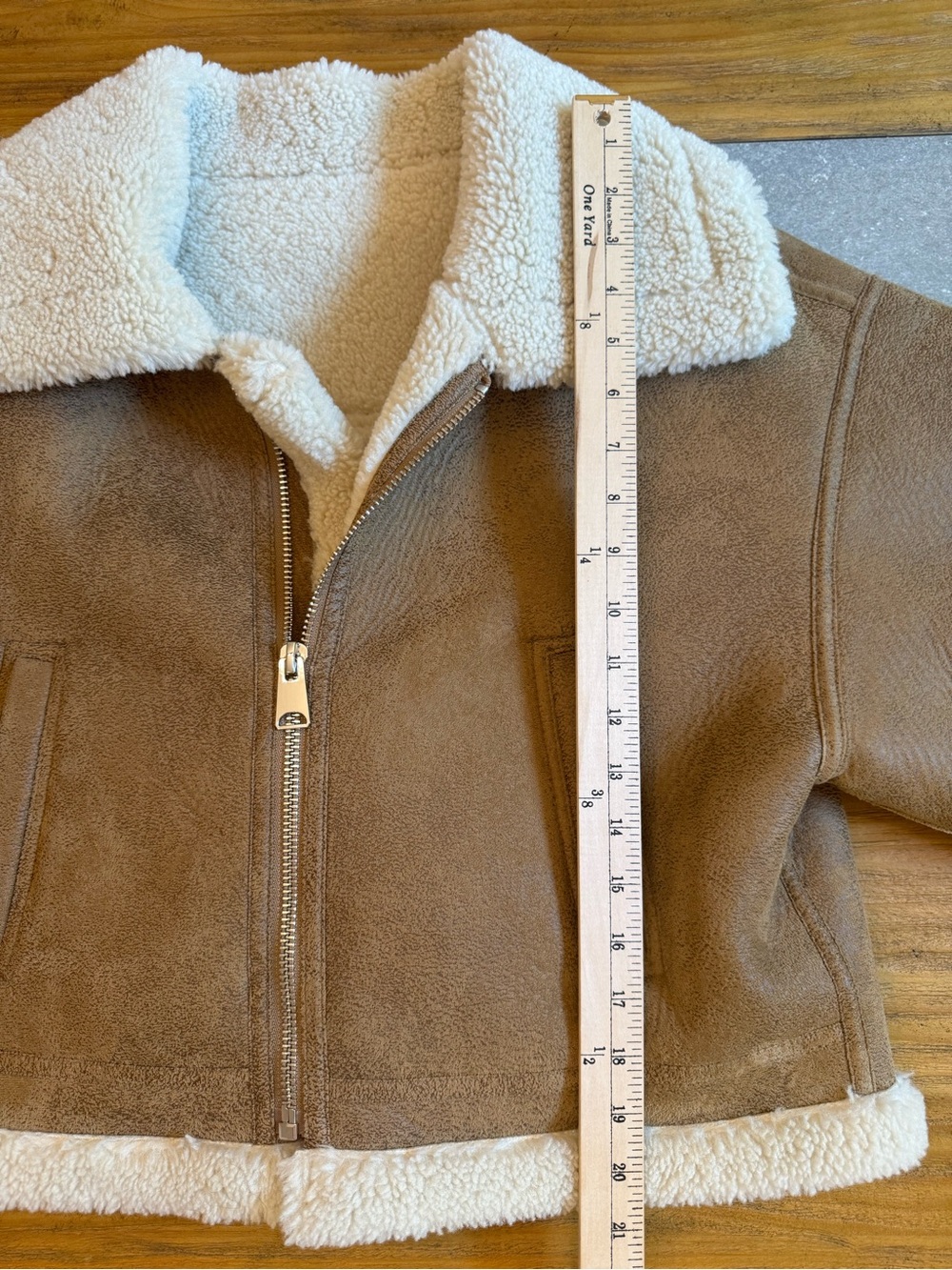 Mango MNG Suede Cropped Aviator Jacket Shearling Collar Large - Picture 11 of 15